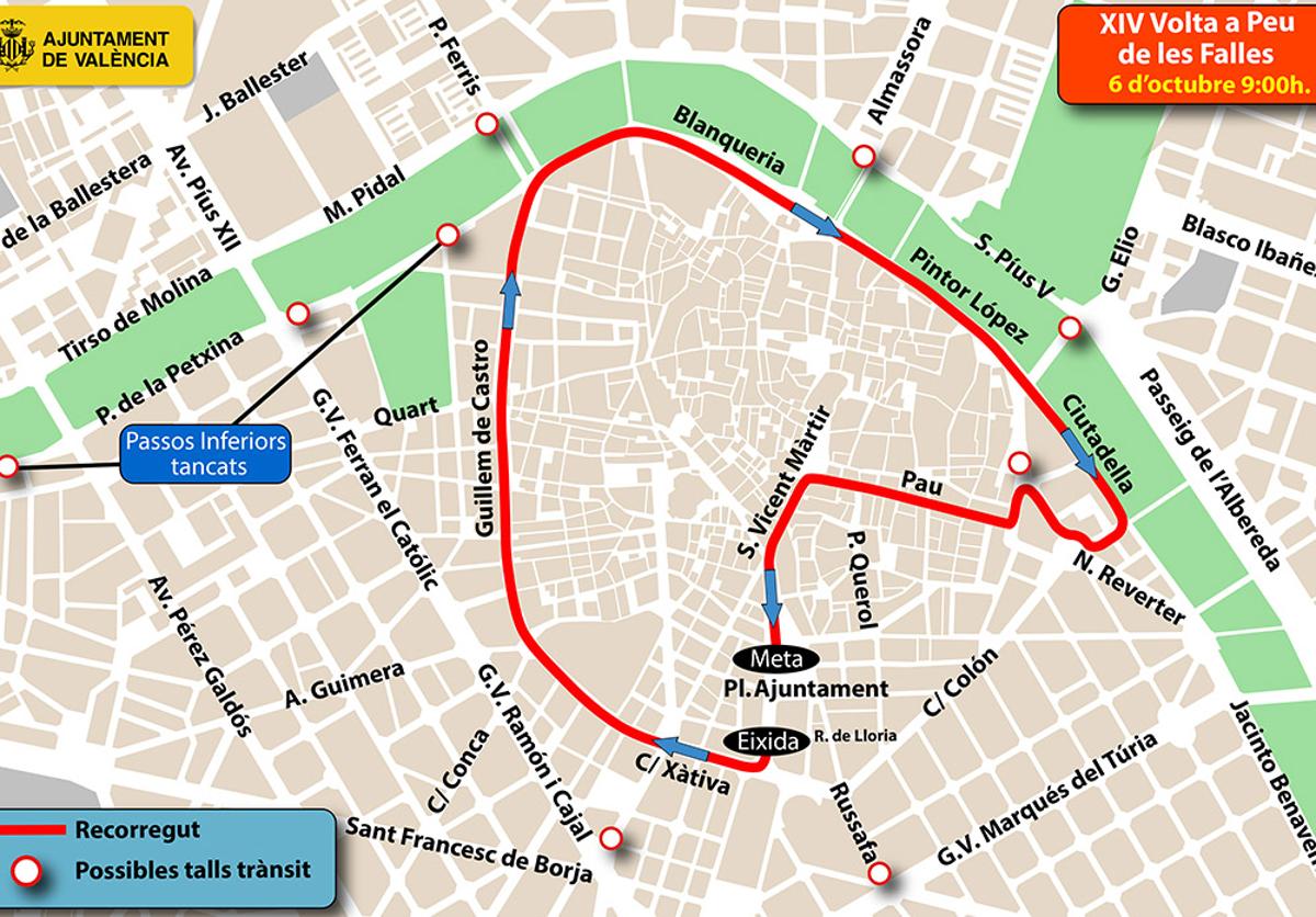 Recorrido y cortes de tráfico este domingo en Valencia.