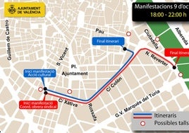 Itinerario de las dos manifestaciones previstas este miércoles.