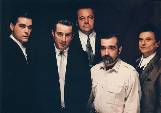 De izquierda a derecha: Ray Liotta, Robert De Niro, Paul Sorvino, Martin Scorsese y Joe Pesci.