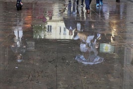 Lluvia acumulada en una calle.