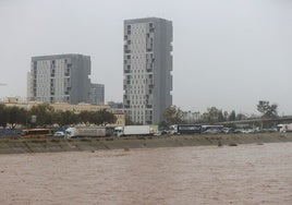 Cauce del río, junto a la pedanía de La Torre, lleno de agua.