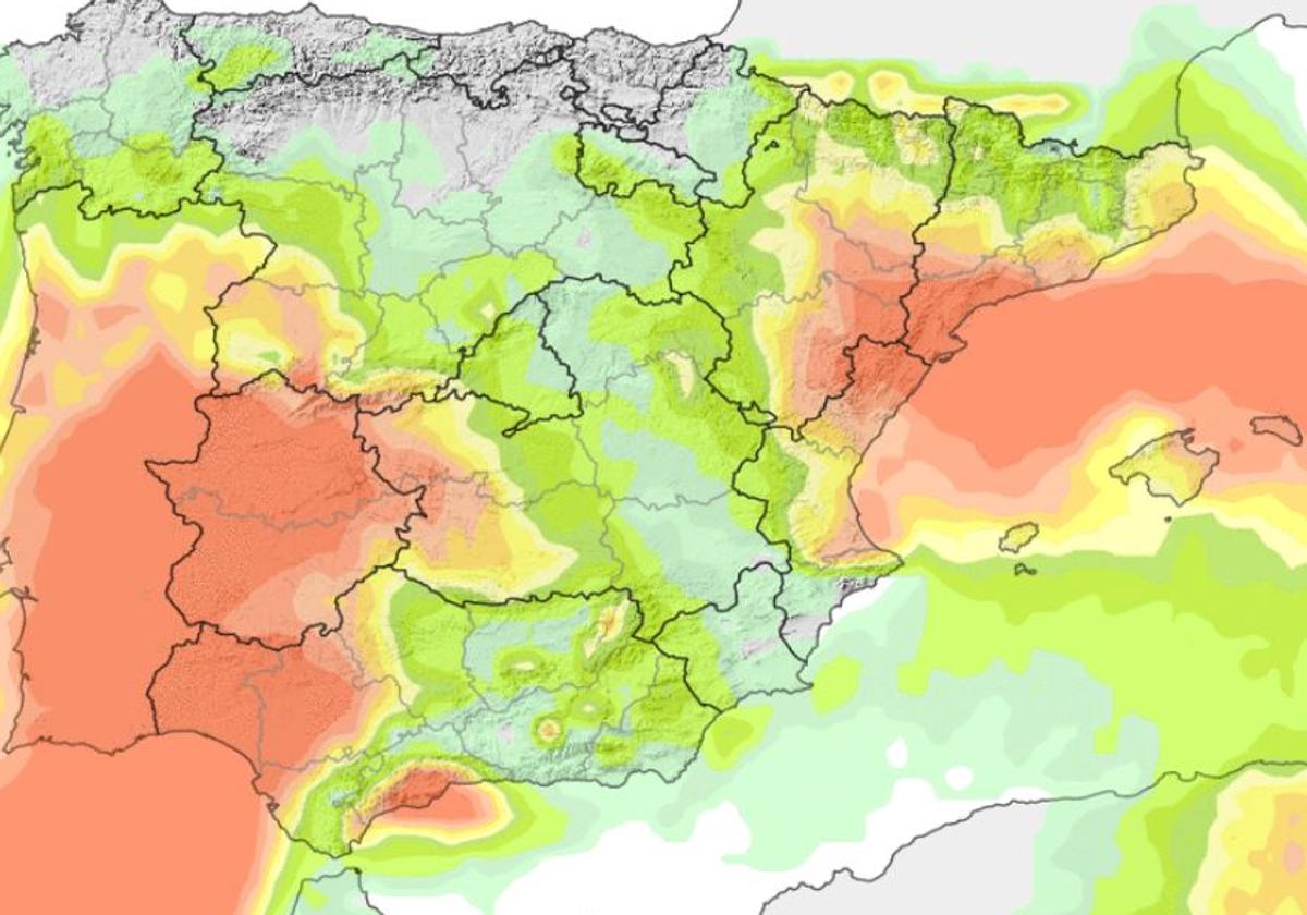 Previsión de lluvias para el viernes.