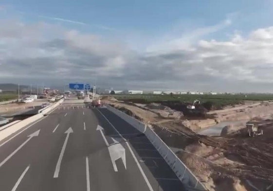 El by-pass tras la riada visto desde un dron