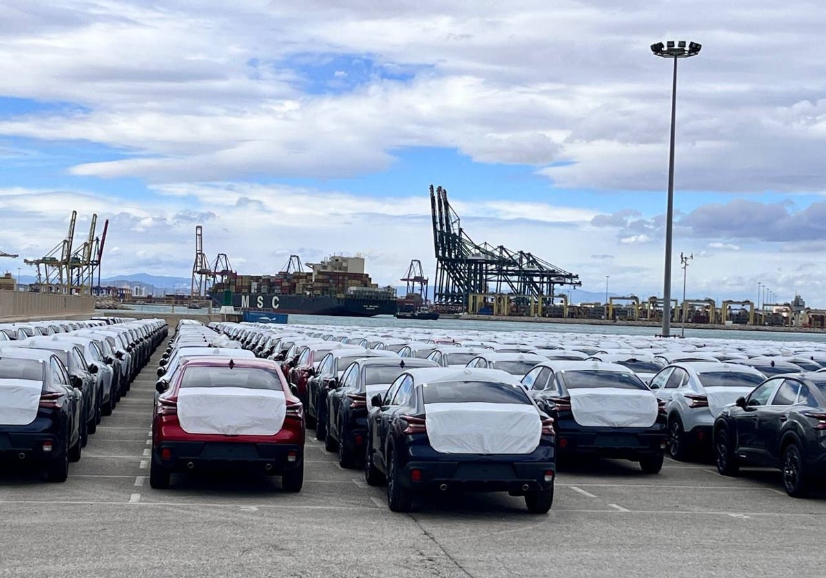 Explanada de coches en el puerto de Valencia. LP