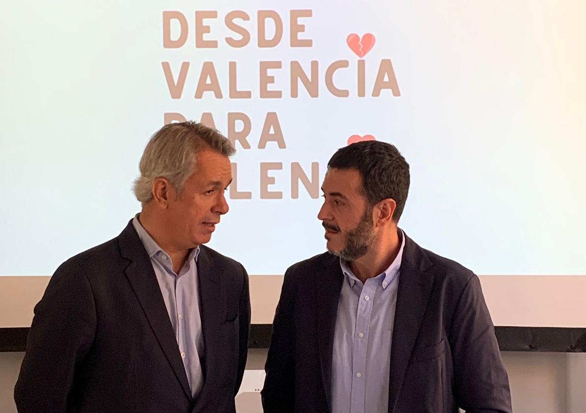 Imagen principal - Diego Lorente y Ricard Camarena. Abajo, empresarios de Castilla y León, dando apoyo a la iniciativa