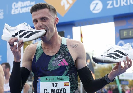 Carlos Mayo, cuando logró el récord de España de medio maratón en Valencia.