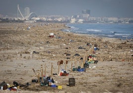 Montones de residuos y cañas sobre los arenales del parque natural.