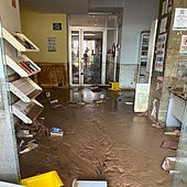 Estado en el que quedó la biblioteca de Picanya en una imagen que aparece en el vídeo de Nuria Collado.