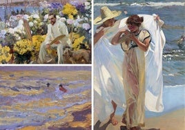 Obras que se pueden ver en la exposición como el retrato de Louis Comfort Tiffany, 'La playa. Valencia' o 'Después del baño'.