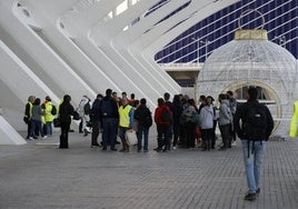 Voluntarios en la Ciudad de las Artes, este viernes por la mañana.