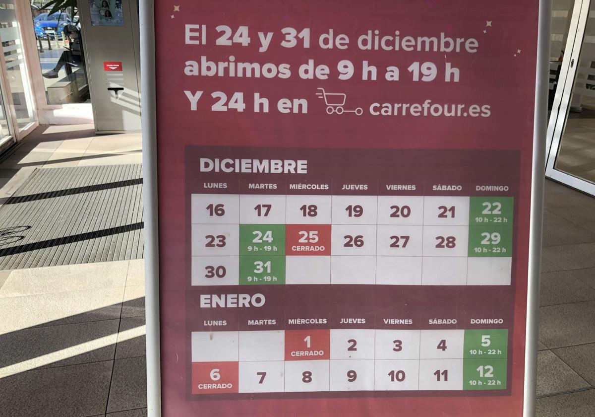 Horarios especiales de Carrefour en diciembre y enero.