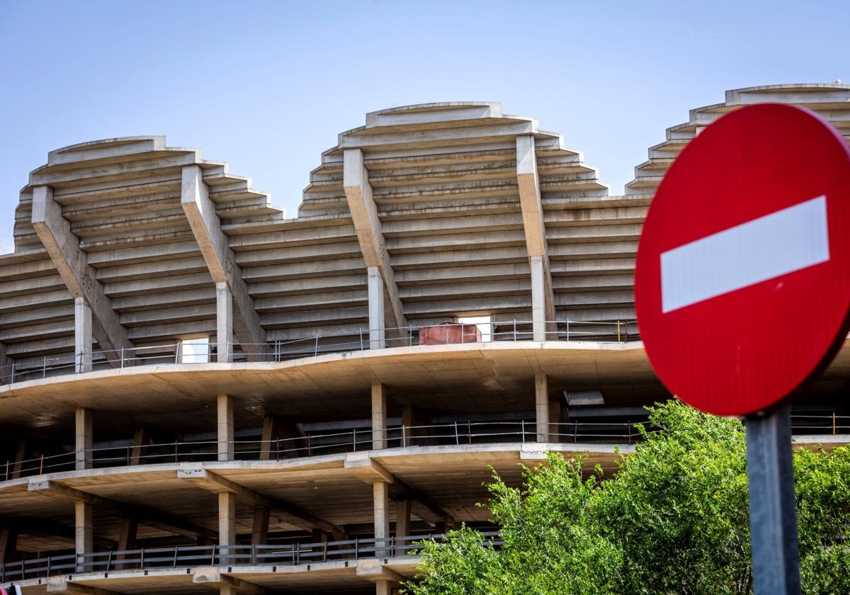 Un detalle del estado de las obras del nuevo Mestalla.