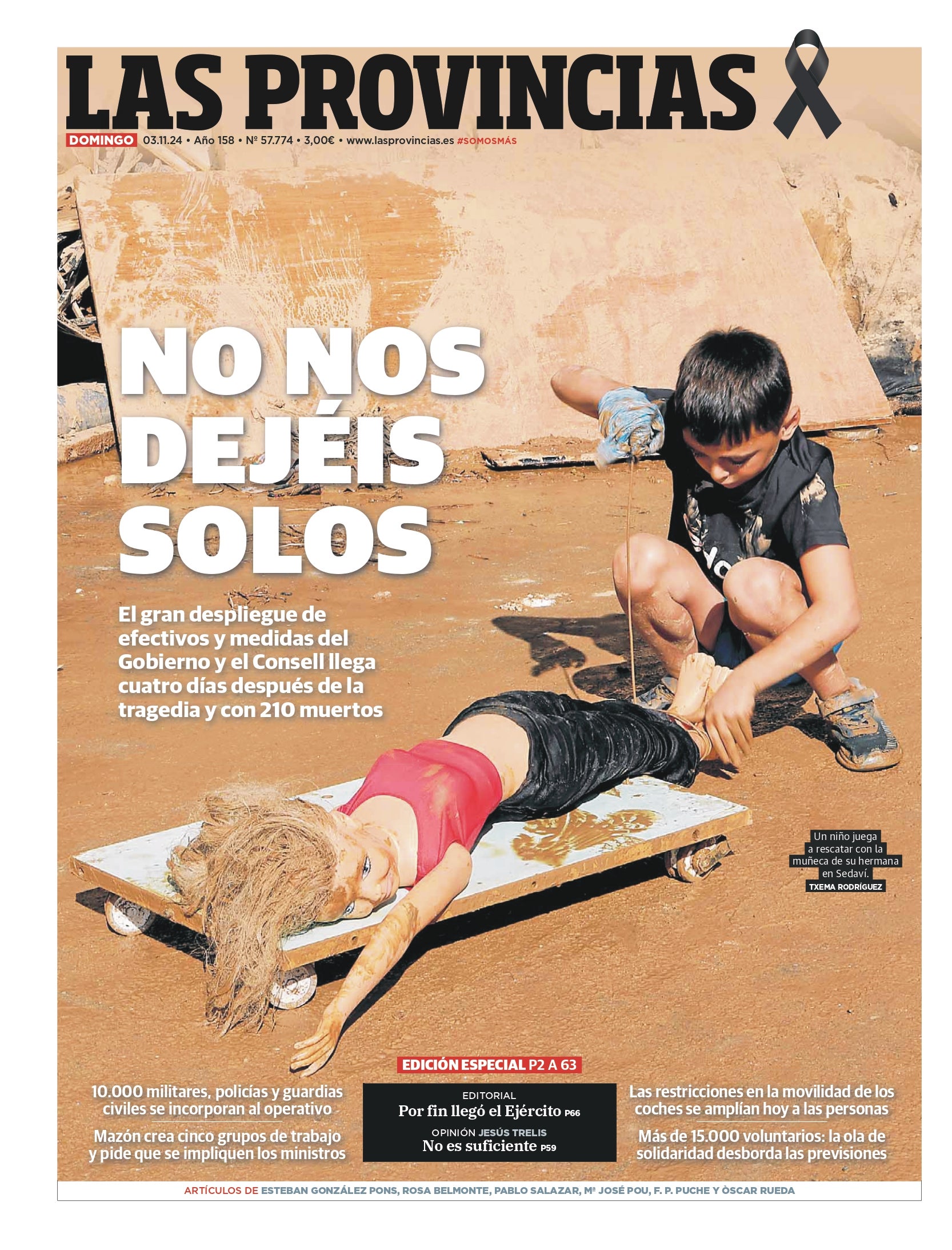 Portada de LAS PROVINCIAS publicada el 3 de noviembre de 2024