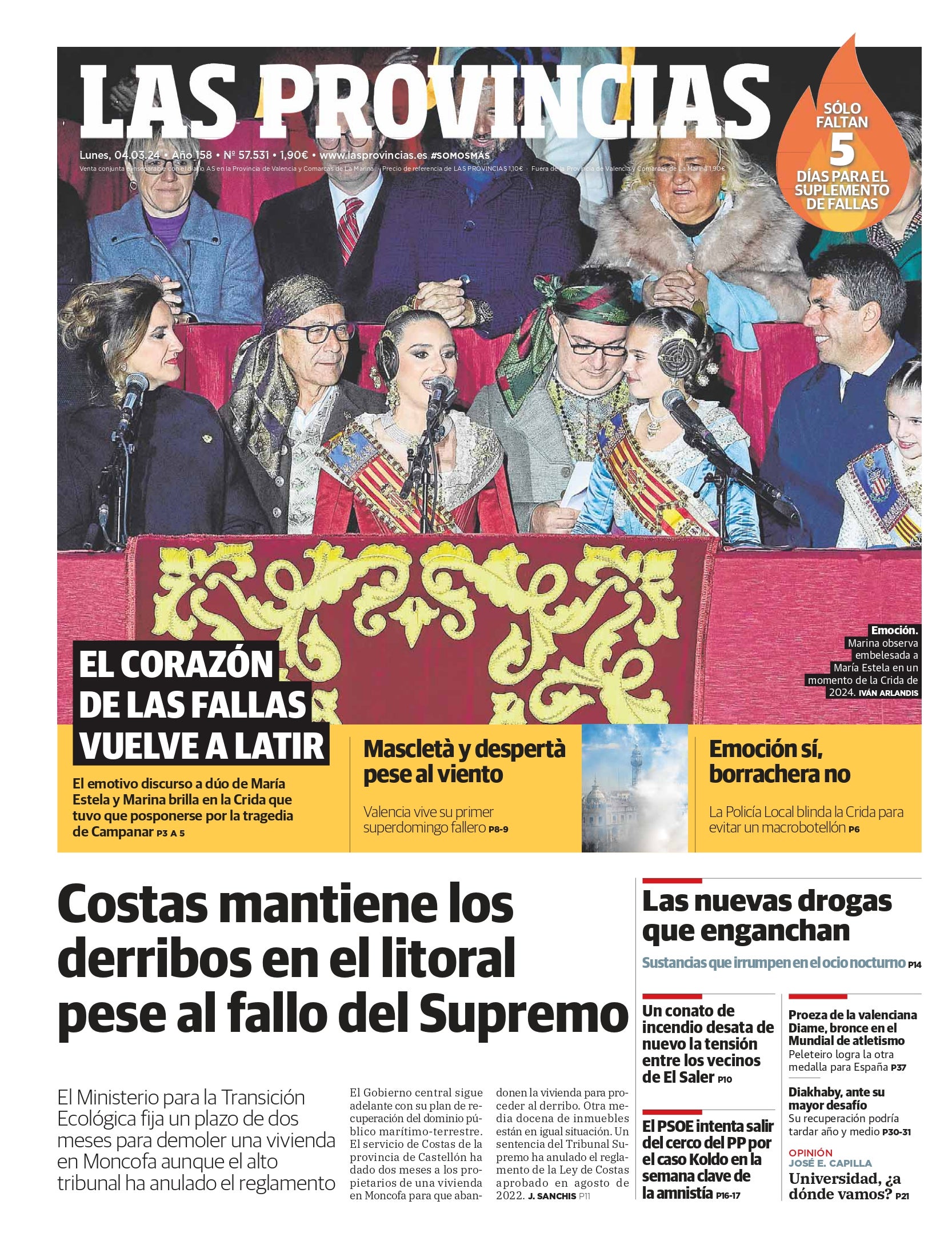 Portada de LAS PROVINCIAS publicada el 4 de marzo de 2024