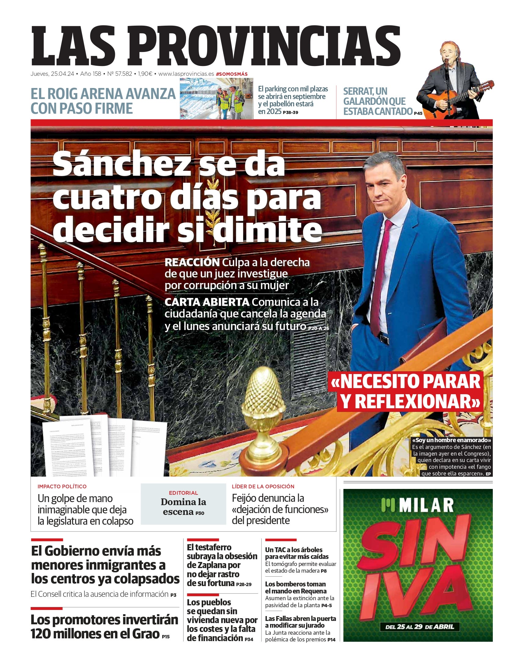 Portada de LAS PROVINCIAS publicada el 25 de abril de 2024