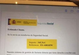 Imagen de una ciberestafa suplantando a la Seguridad Social.