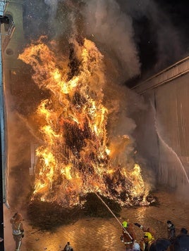 La Foguera de Sant Antoni, consuida por las llamas este jueves.