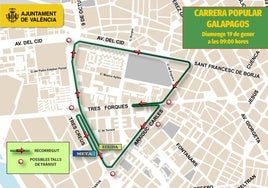 Recorrido de la XXVL Carrera Popular Galápagos y calles cortadas.