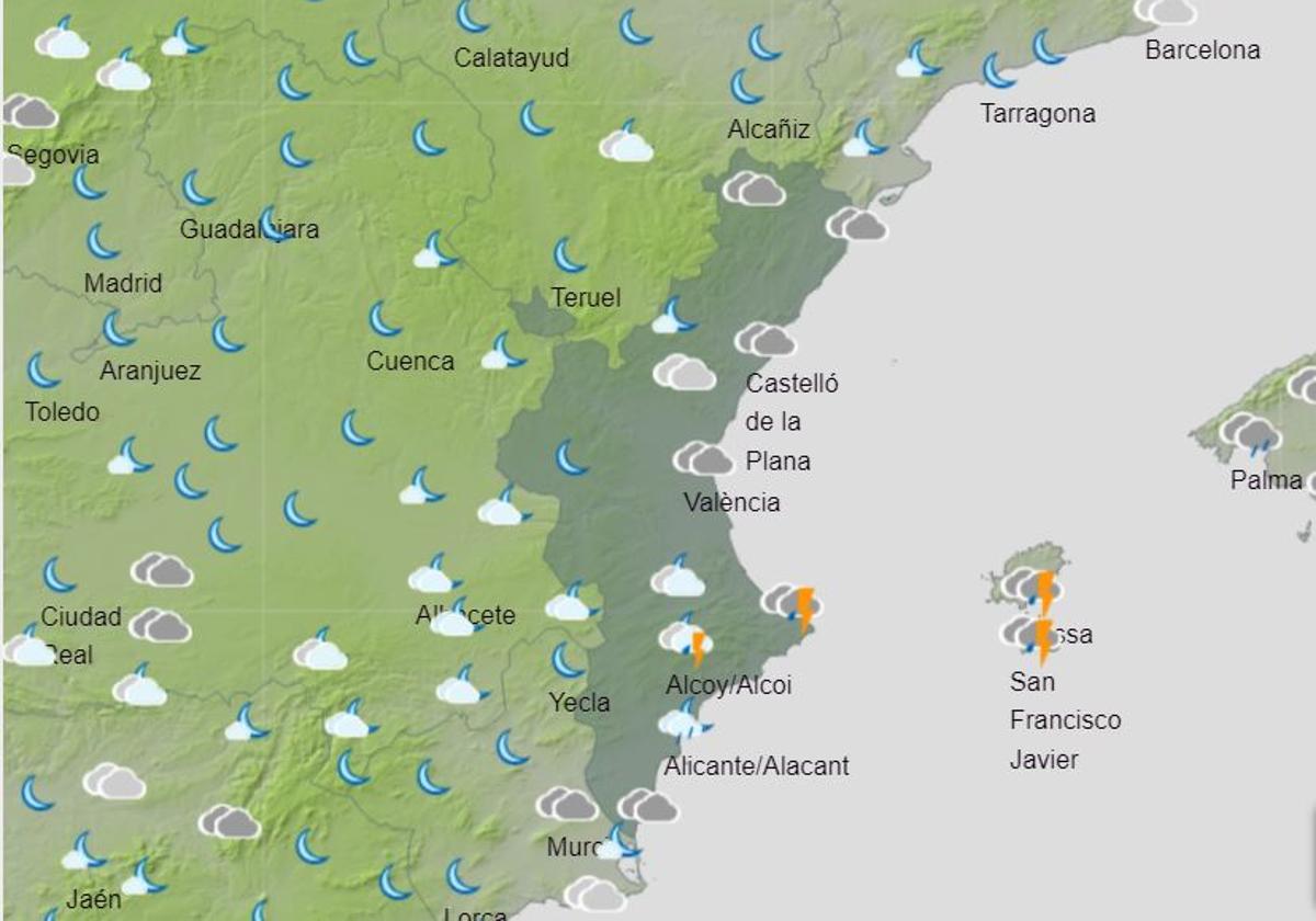 Aemet prevé chubascos, granizo y viento fuerte mañana sábado en la Comunitat Valenciana