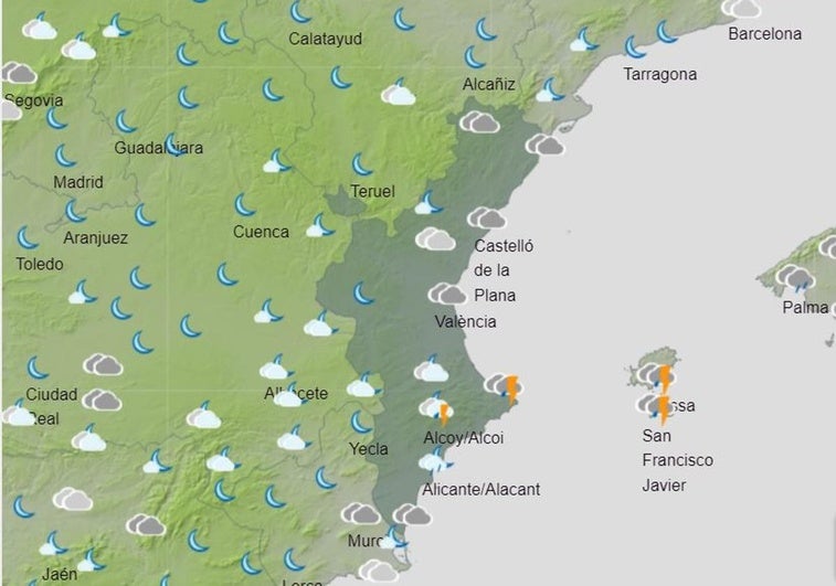 Aemet prevé chubascos, granizo pequeño y viento fuerte este sábado en la Comunitat Valenciana