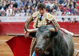 Roca Rey, durante la lidia al toro 'Gamucita', el pasado 3 de febrero en la Plaza de Toros México.