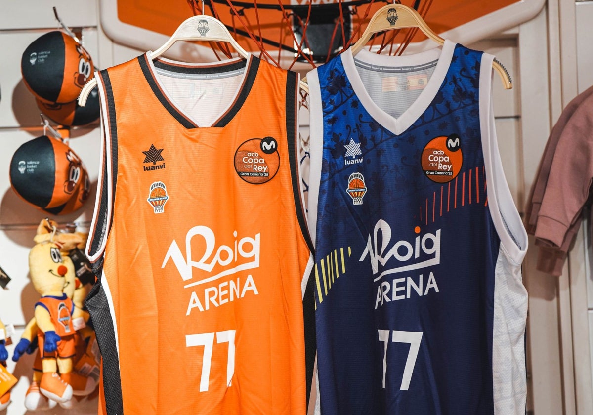 La camisetas del Valencia Basket para la Copa del Rey de Gran Canaria, con el logo del Roig Arena.