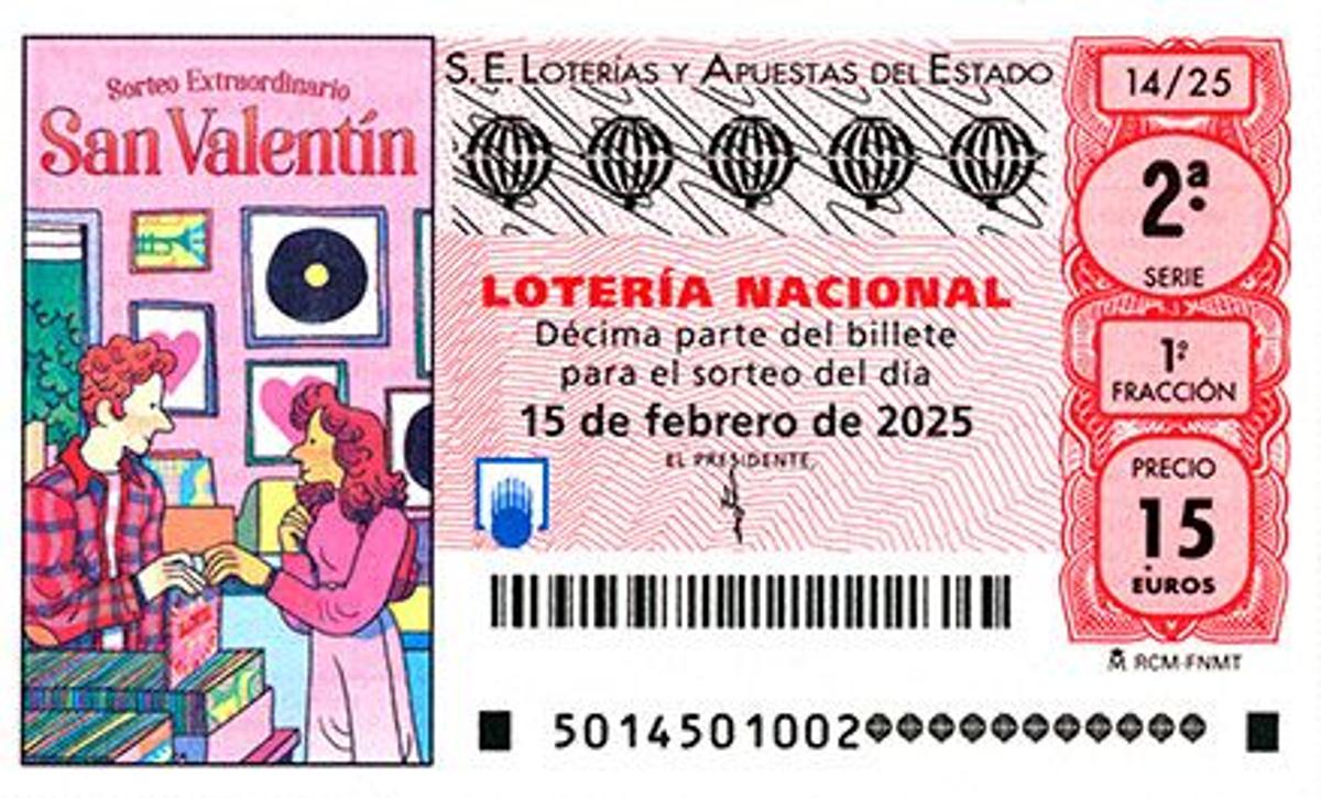 El Sorteo Extraordinario de San Valentín de la Lotería Nacional premia con 15.000.000 de euros a un solo décimo