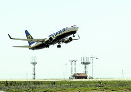 Un avión de Ryanair despega de un aeropuerto.