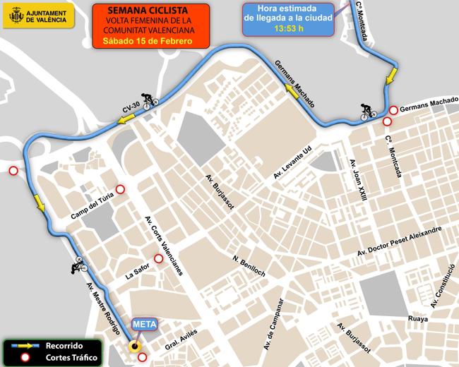 Mapa con el recorrido de la Volta Femenina de la CV de este sábado.