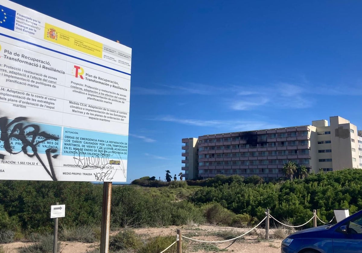 Antiguo hotel del Sidi Saler, tras el incendio de una habitación.