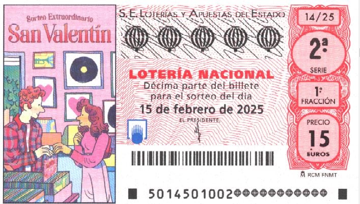 Décimo del sorteo extraordinario de San Valentín de la Lotería Nacional.