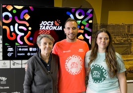 María Ángeles Vidal, Javier Gil y Andrea Jiménez, durante la presentación esta mañana de los Jocs Taronja 2025.