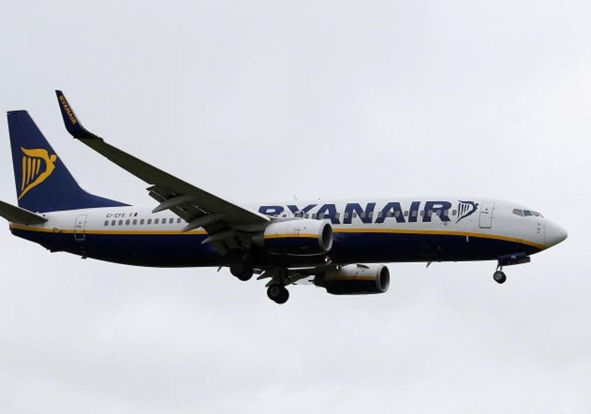 Un avión de Ryanair, a punto de aterrizar en Alicante.