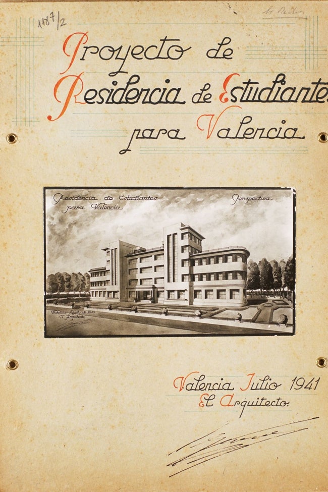 Proyecto Residencia de estudiantes para Valencia de Javier Goerlich que se conserva en el Archivo Histórico de la Universitat de València.