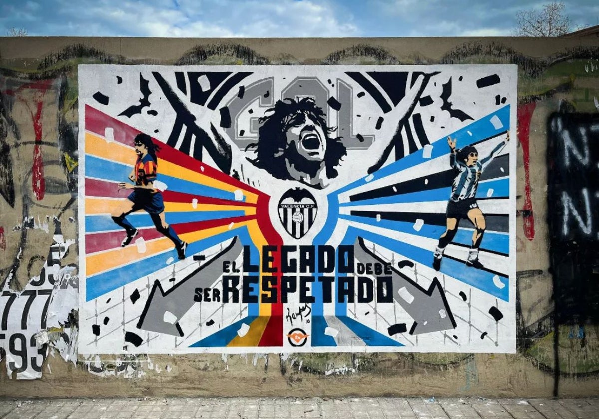 Mural de Kempes en los alrededores de Mestalla