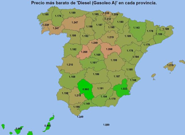 Precios más baratos del diésel el 17 de abril de 2025.