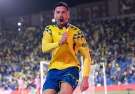 Javi Muñoz, celebrando un gol.