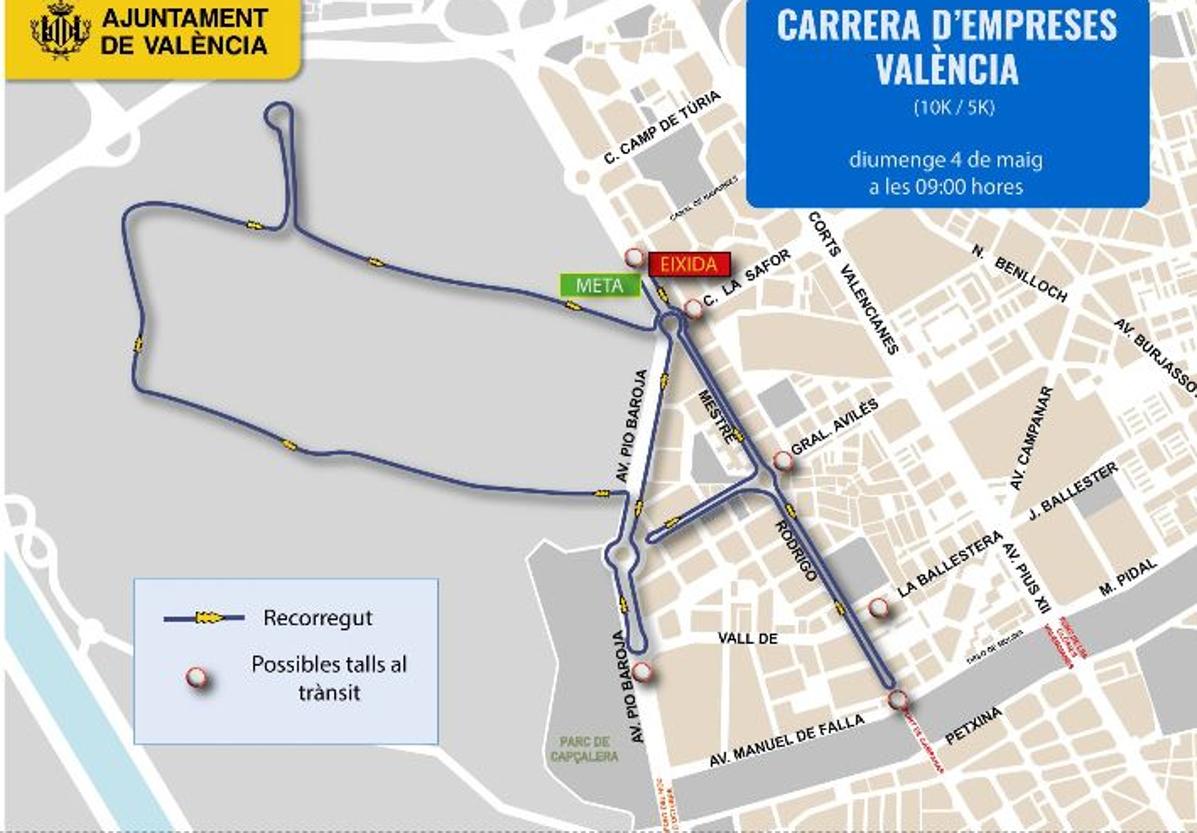 Recorrido Carrera de Empresas este domingo en Valencia.