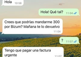 Reproducción de uno de los mensajes que recibió Arturo, uno de los contactos de Elena, tras el hackeo de su teléfono.