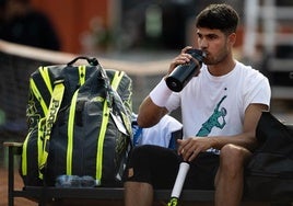 Alcaraz, este miércoles entrenando en Roma.