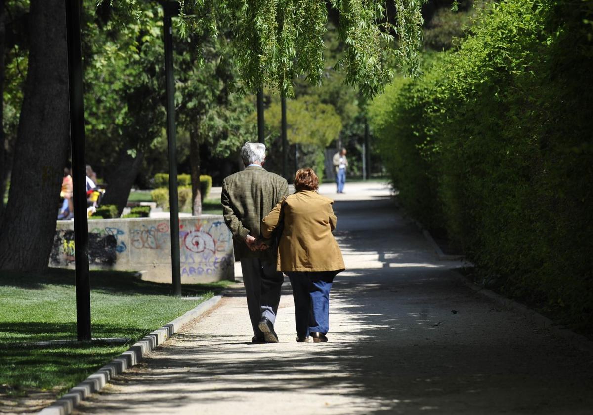 Una pareja de jubilados paseando.