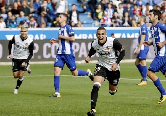 Rodrigo Moreno, celebrando su gol en 2017.