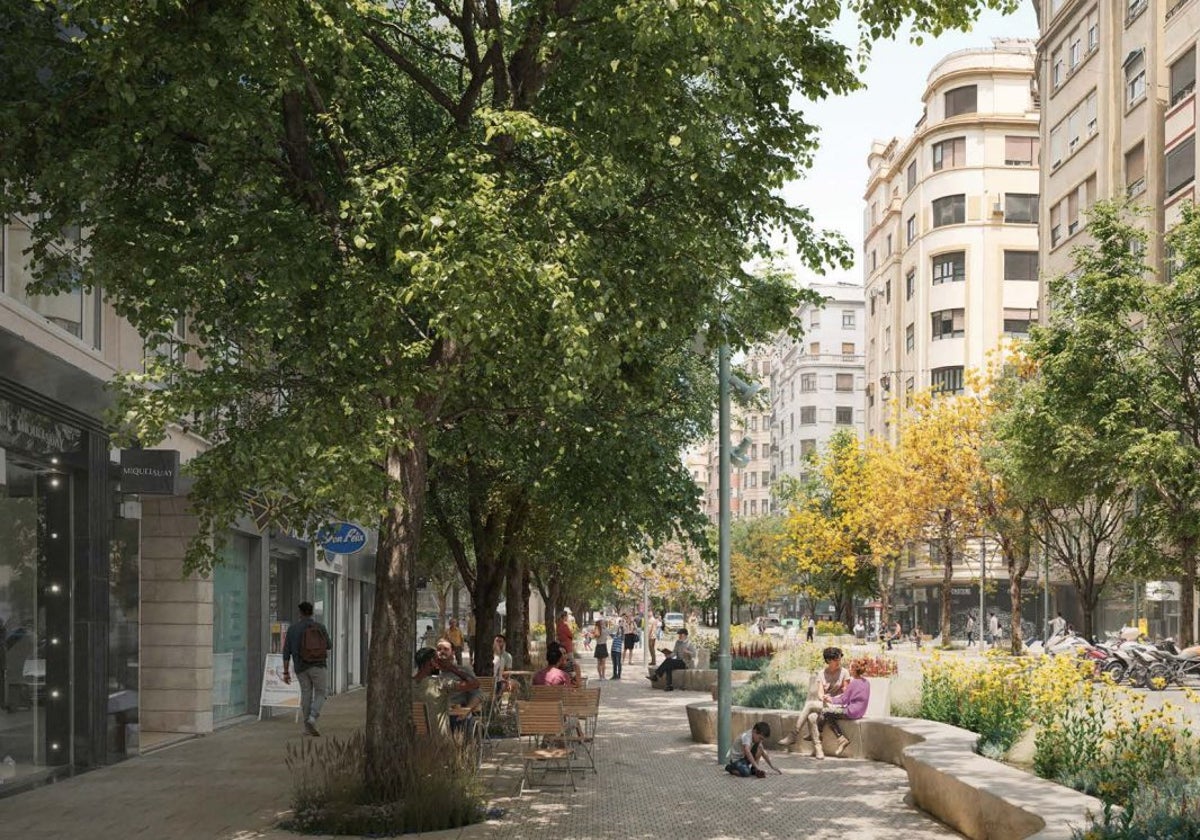 La nueva plaza San Agustín transforma el centro de Valencia: más color, el triple de árboles y un carril por sentido en la avenida del Oeste