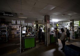 Clientes compran en un supermercado durante un apagón.