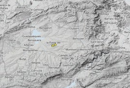 En amarillo, los puntos de los epicentros de los dos seísmos registrados.