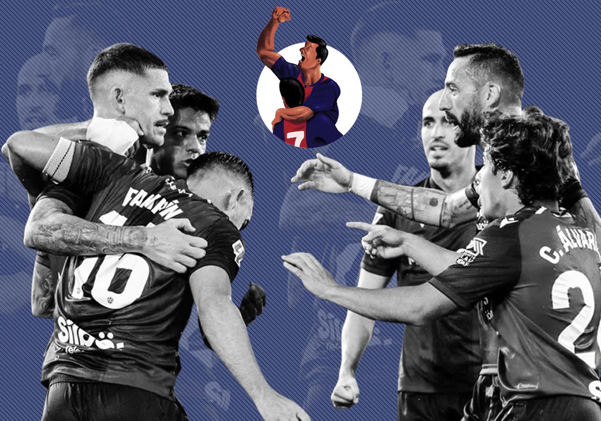 Los futbolistas del Levante celebra el gol frente al Albacete.