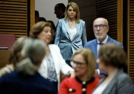 La vicepresidenta primera y portavoz del Consell Susana Camarero, a su llegada al hemiciclo de Les Corts.