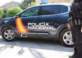Un agente junto a un vehículo de la Policía Nacional.