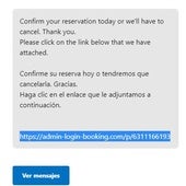 Recreación de un mensaje falso enviado por un alojamiento de Booking