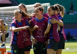 Las jugadoras del FC Barcelona durante el entrenamiento de este viernes en Lisboa.